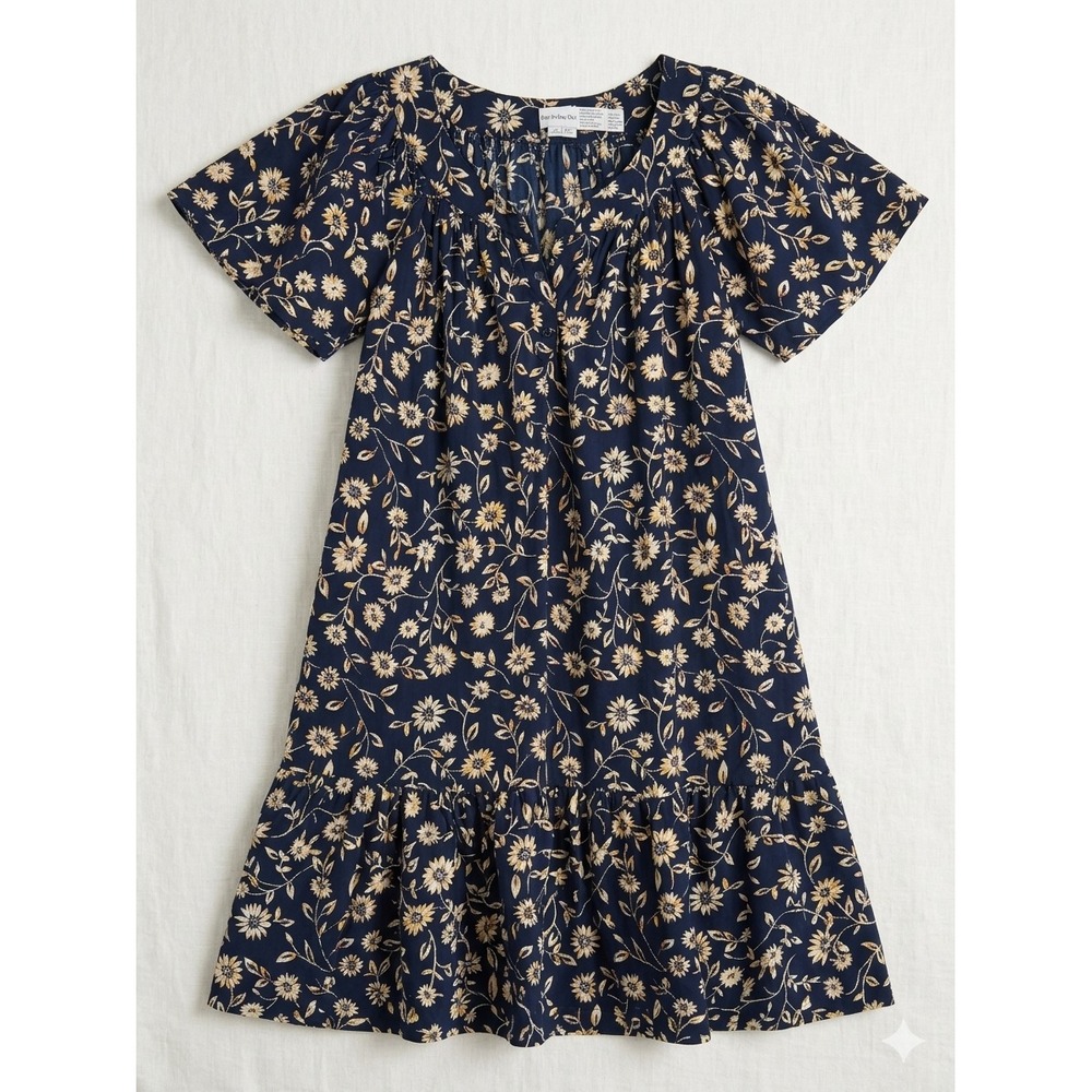 Day In Day Out M Women's VTG Floral Patio Cotton Tiered Midi Dress